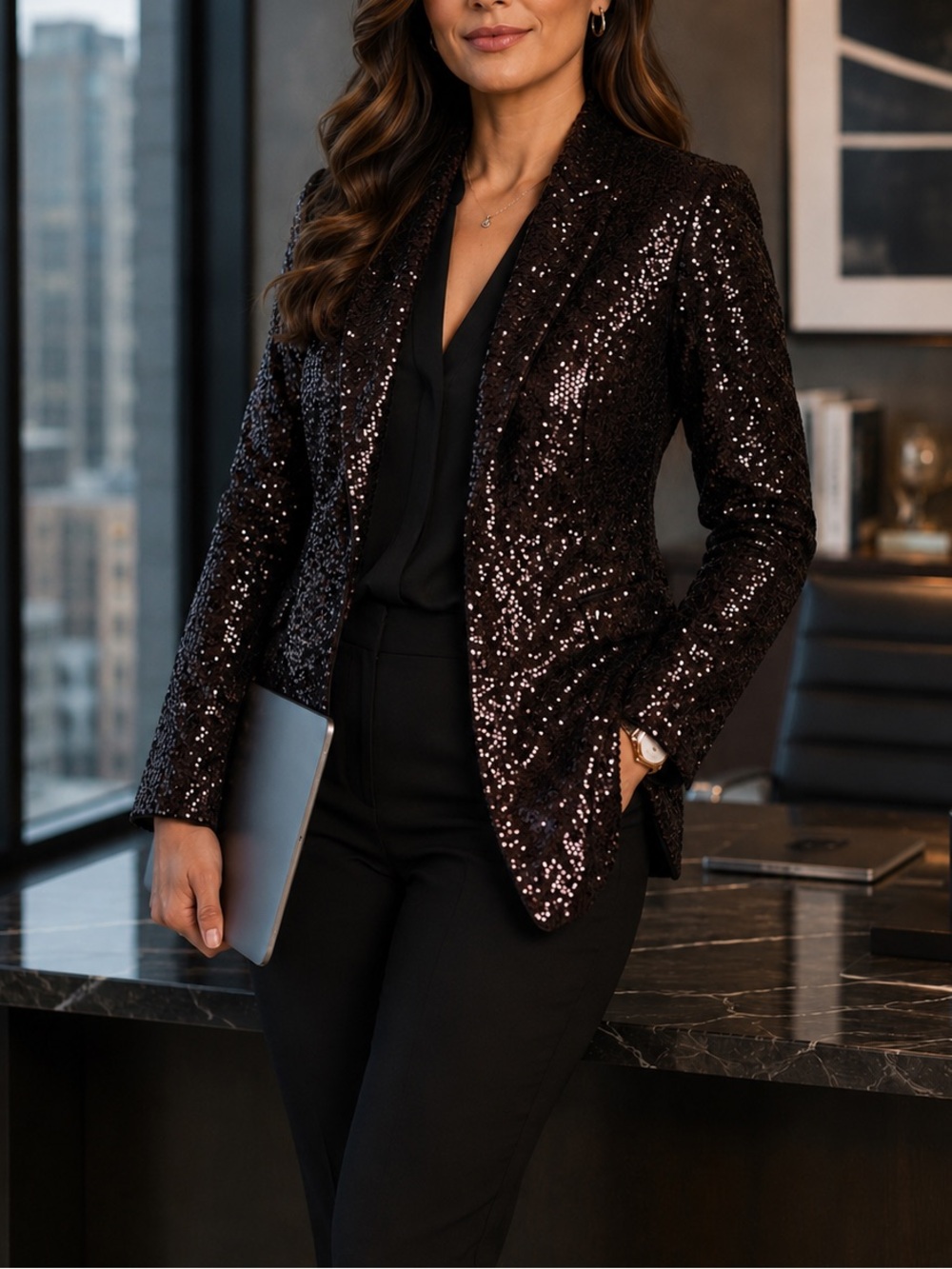 NWT! Sequin Open Front Boyfriend Blazer